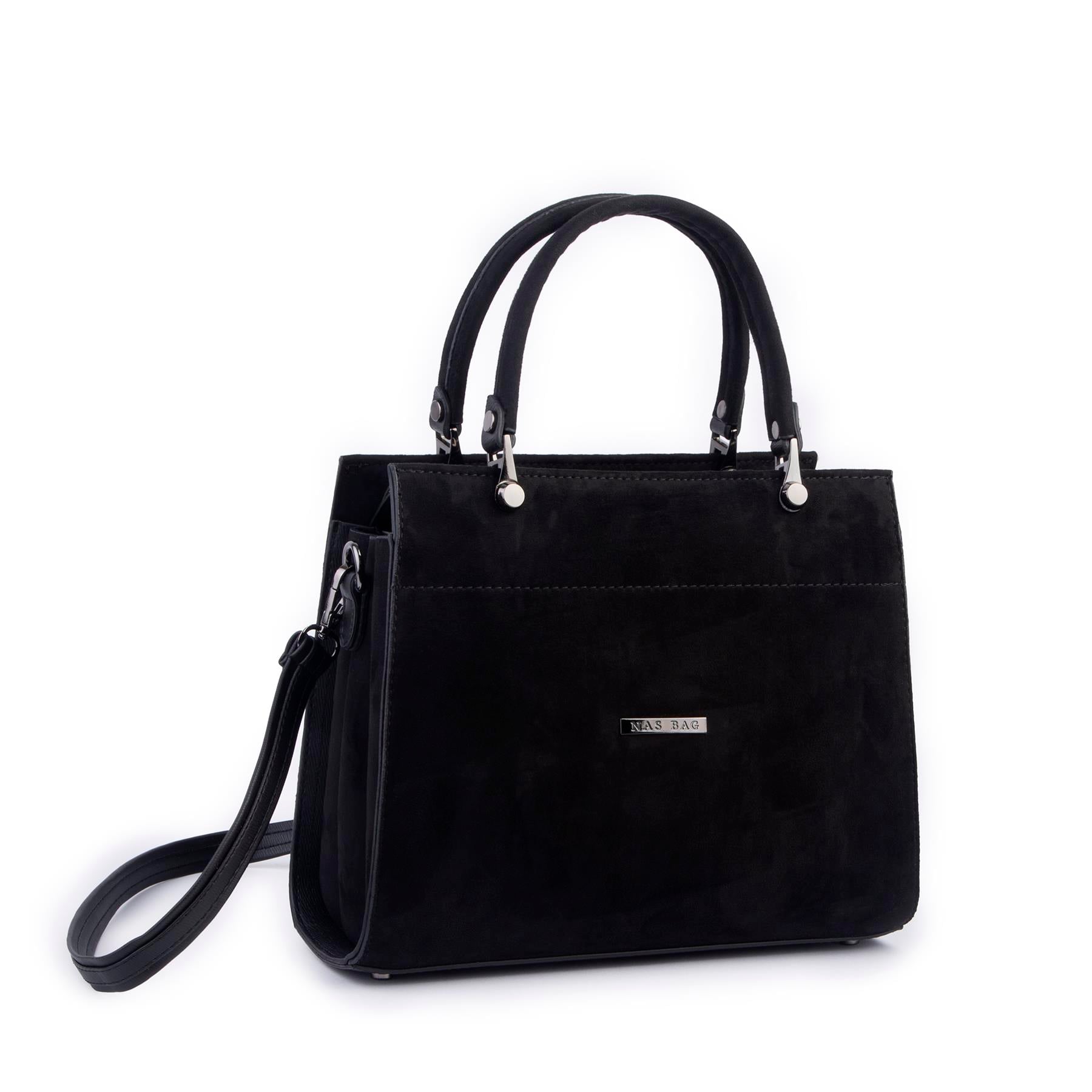 Nas Bag Orjinal Kadın El ve Omuz Çantası Klasik Şık Siyah Süet (En :30 cm Boy:26cm)