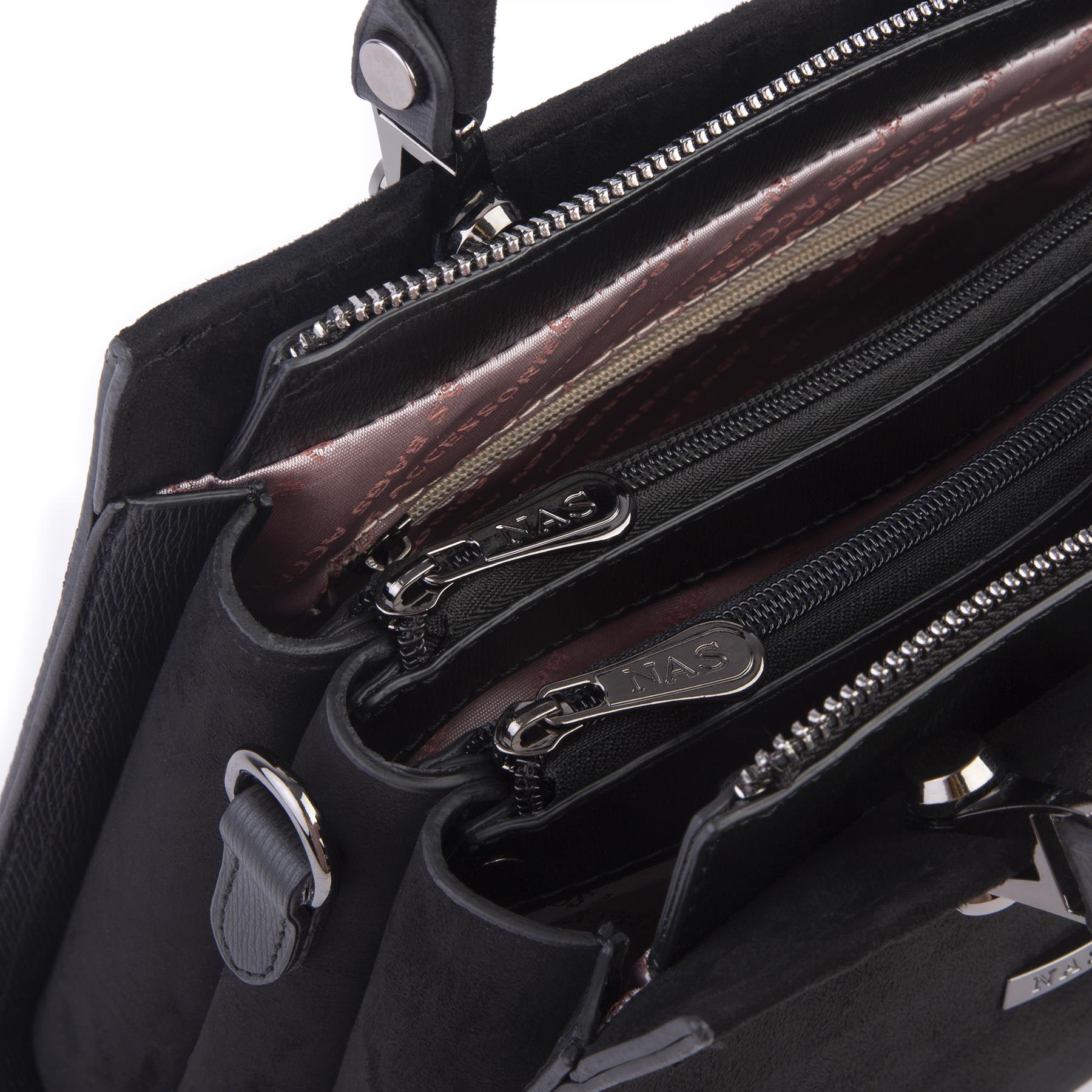Nas Bag Orjinal Kadın El ve Omuz Çantası Klasik Şık Siyah Süet (En :30 cm Boy:26cm)
