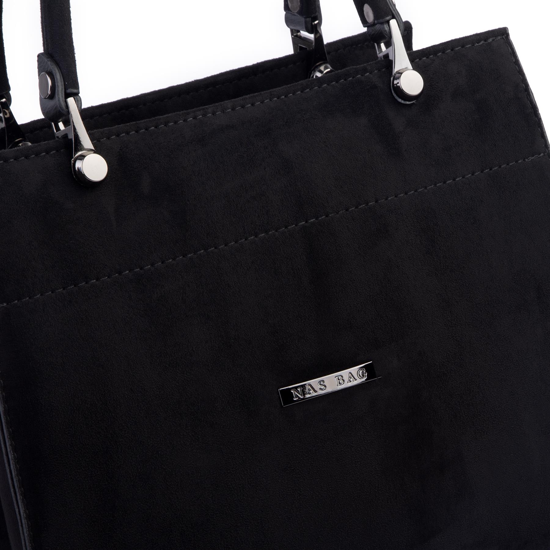 Nas Bag Orjinal Kadın El ve Omuz Çantası Klasik Şık Siyah Süet (En :30 cm Boy:26cm)