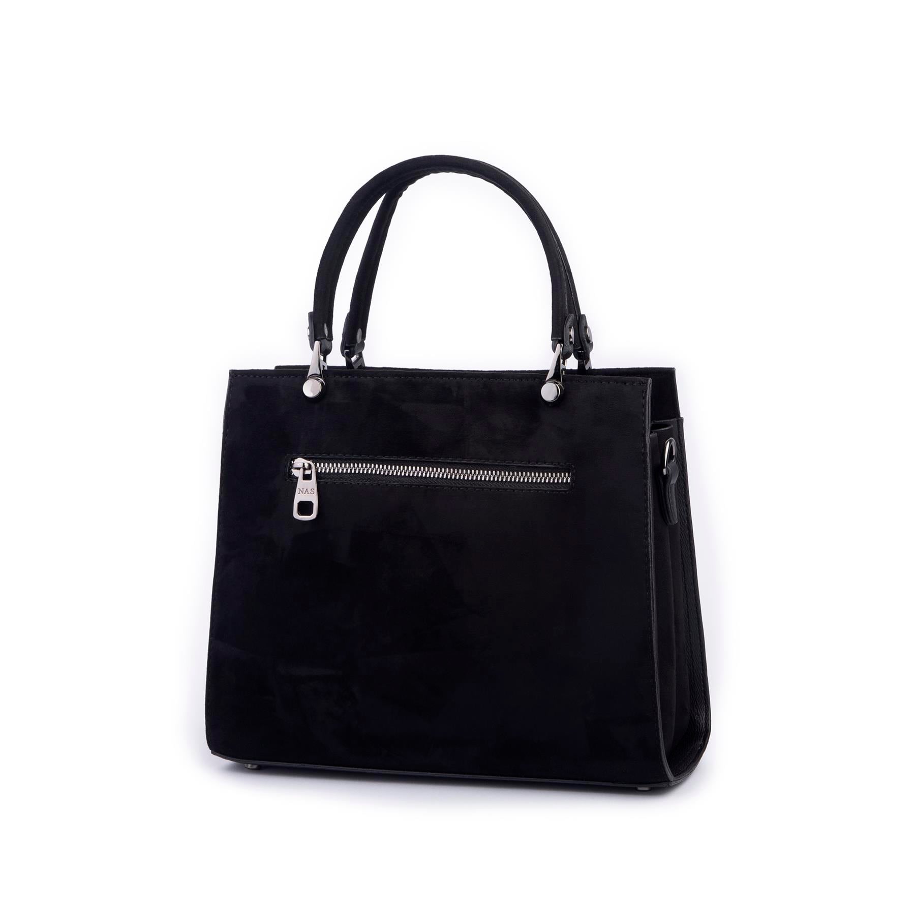 Nas Bag Orjinal Kadın El ve Omuz Çantası Klasik Şık Siyah Süet (En :30 cm Boy:26cm)