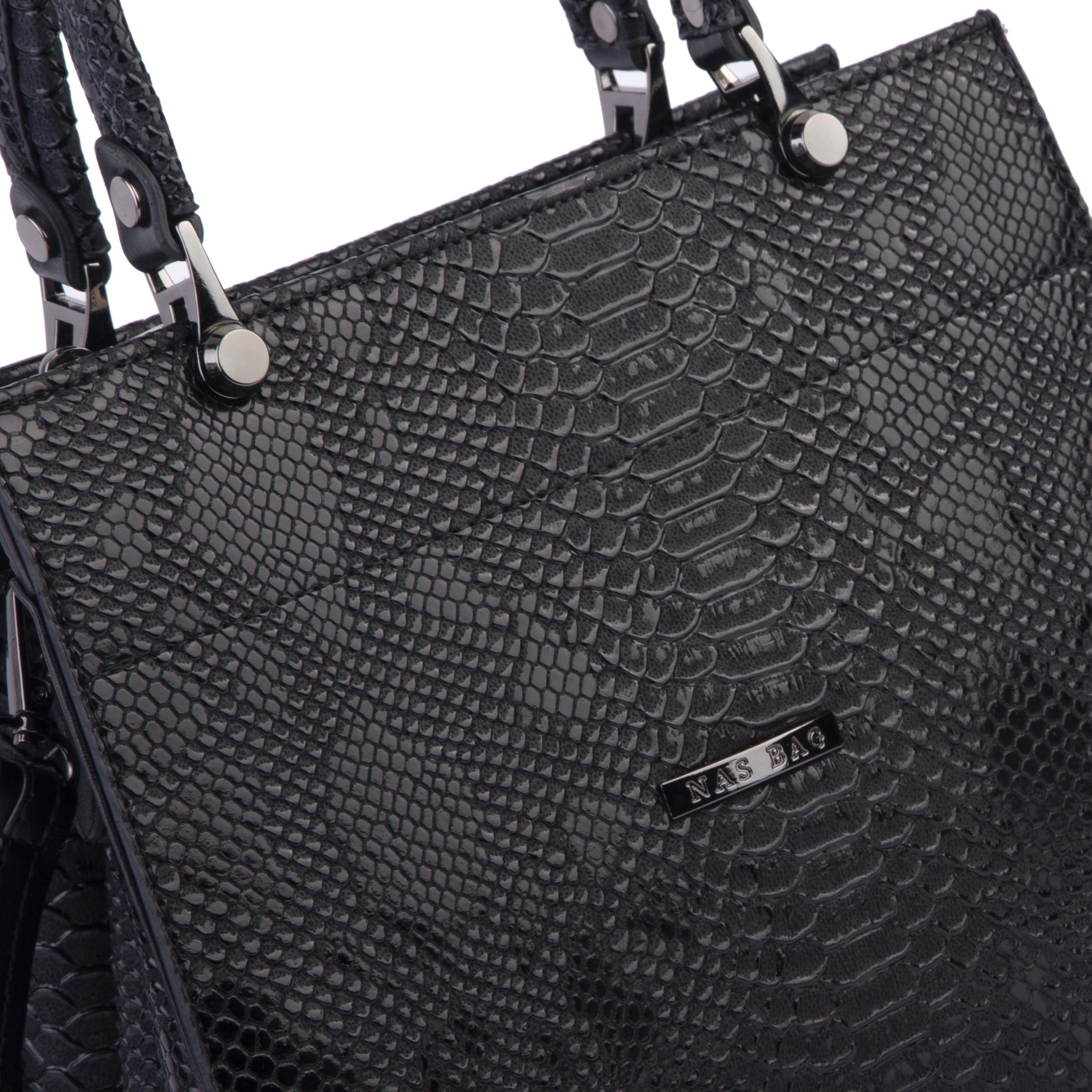 Nas Bag Orjinal Kadın El ve Omuz Çantası Klasik Şık Siyah Yılan (En :30 cm Boy:26cm)