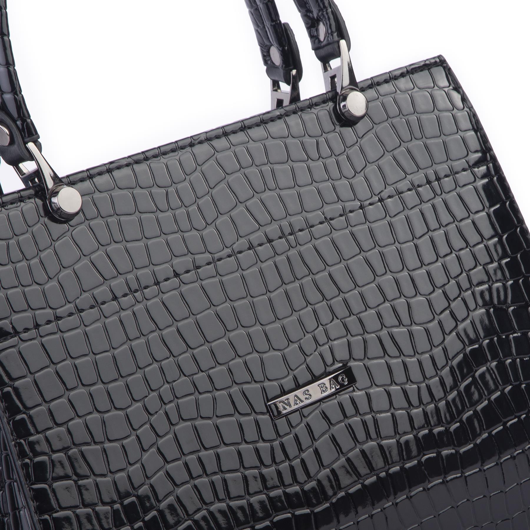 Nas Bag Orjinal Kadın El ve Omuz Çantası Klasik Şık Siyah Kroko (En :30 cm Boy:26cm)