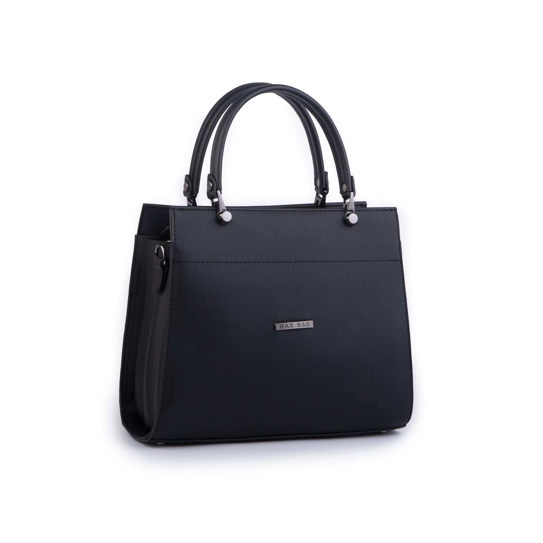Nas Bag Orjinal Kadın El ve Omuz Çantası Klasik Şık Siyah Dona  (En :30 cm Boy:26cm)