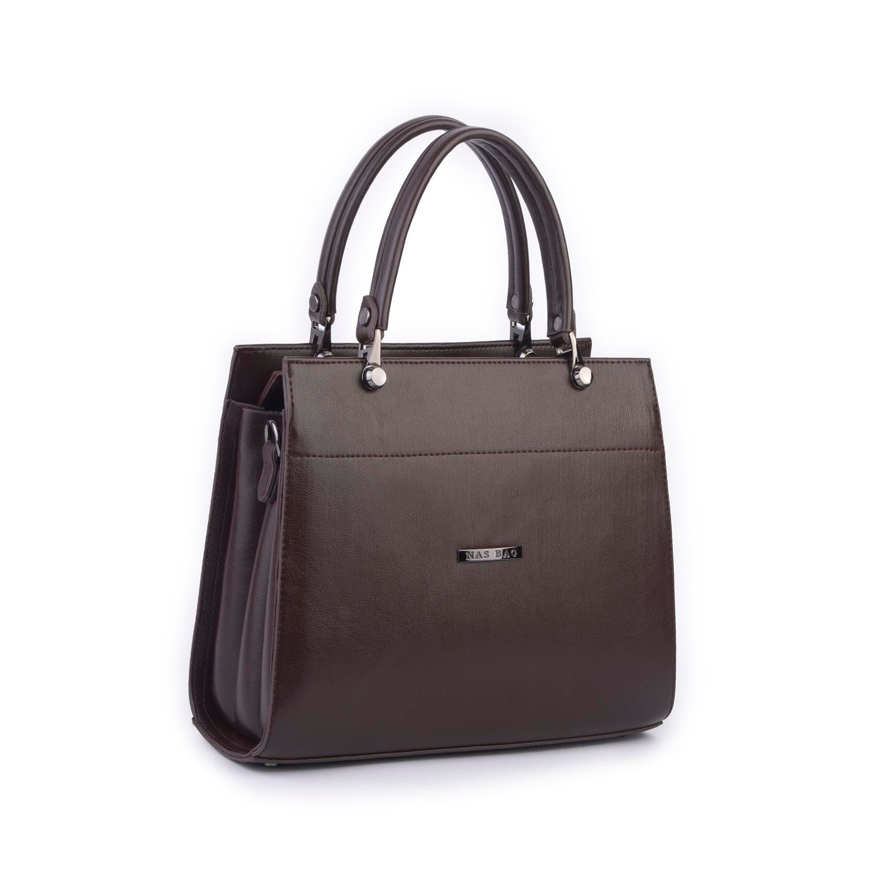 Nas Bag Orjinal Kadın El ve Omuz Çantası Klasik Şık Kahve Nero (En :30 cm Boy:26cm)