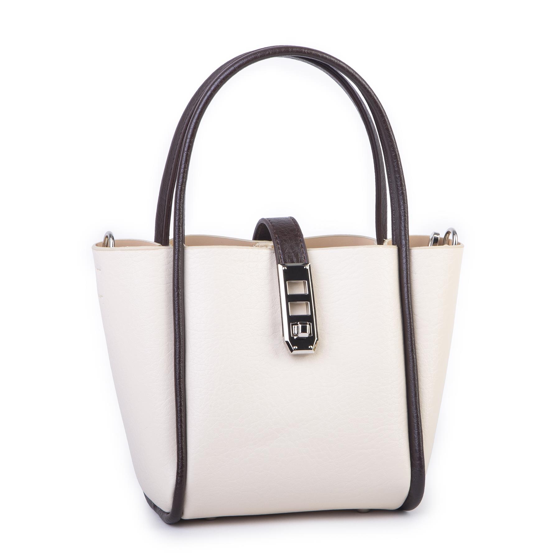 Nas Bag Orta Boy Kadın El ve Omuz Çapraz Çanta 18x20 cm Krem Kahve Victoria