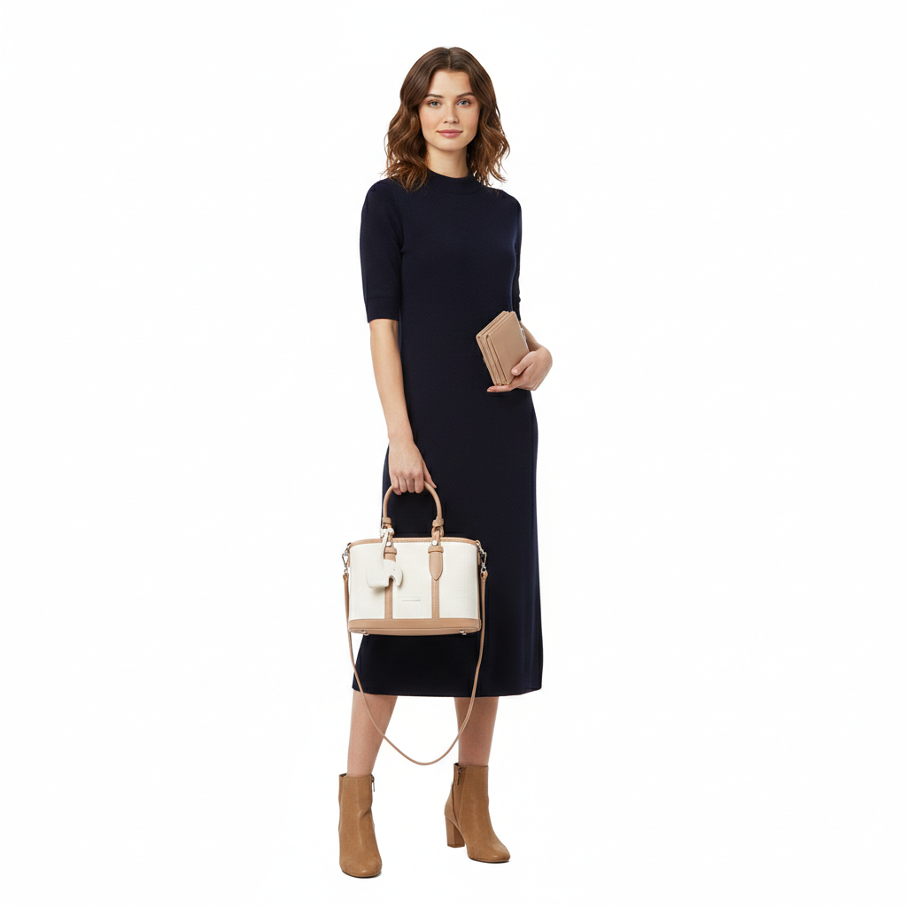 Nas Bag Premium 2 li Set El ve Çapraz Çanta ile Cüzdan Takım Kum
