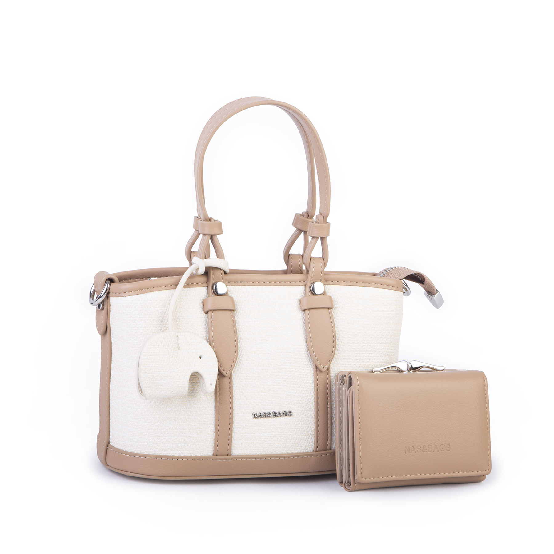 Nas Bag Premium 2 li Set El ve Çapraz Çanta ile Cüzdan Takım Kum