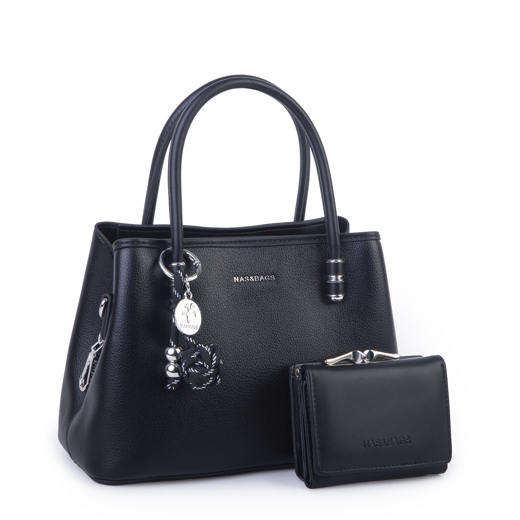 Nas Bag Premium 2li set Çanta El Omuz ve Çapraz Çanta Cüzdan Siyah