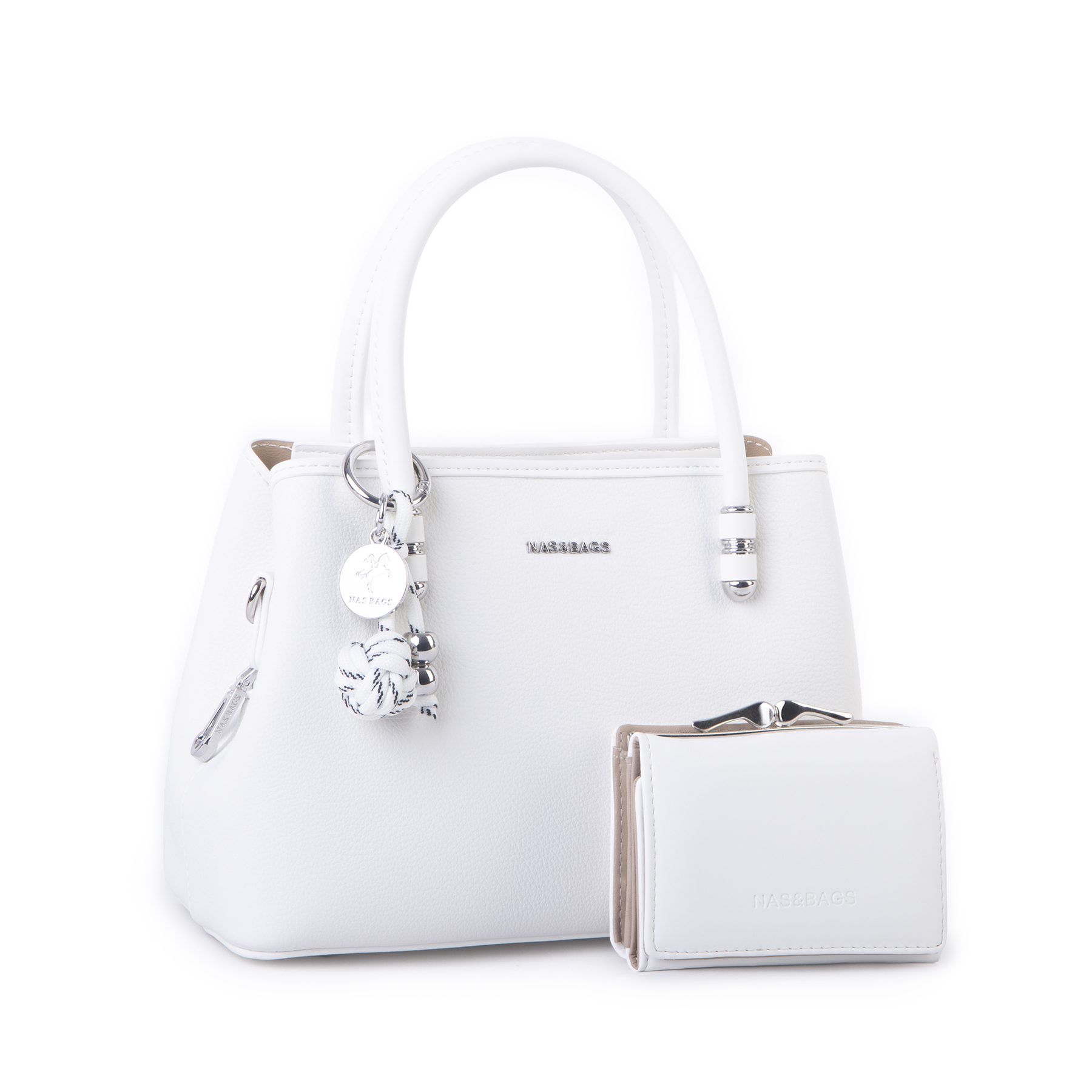 Nas Bag Premium 2li set Çanta El Omuz ve Çapraz Çanta Cüzdan Beyaz