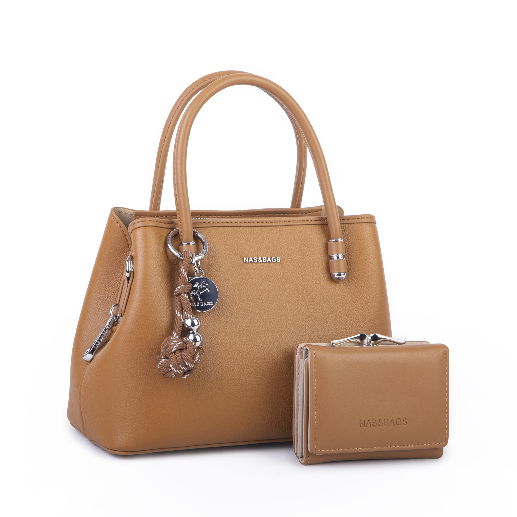 Nas Bag Premium 2li set Çanta El Omuz ve Çapraz Çanta Cüzdan Taba