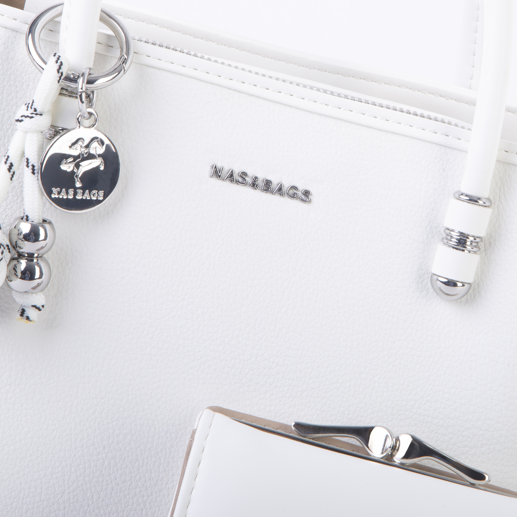 Nas Bag Premium 2li set Çanta El Omuz ve Çapraz Çanta Cüzdan Beyaz