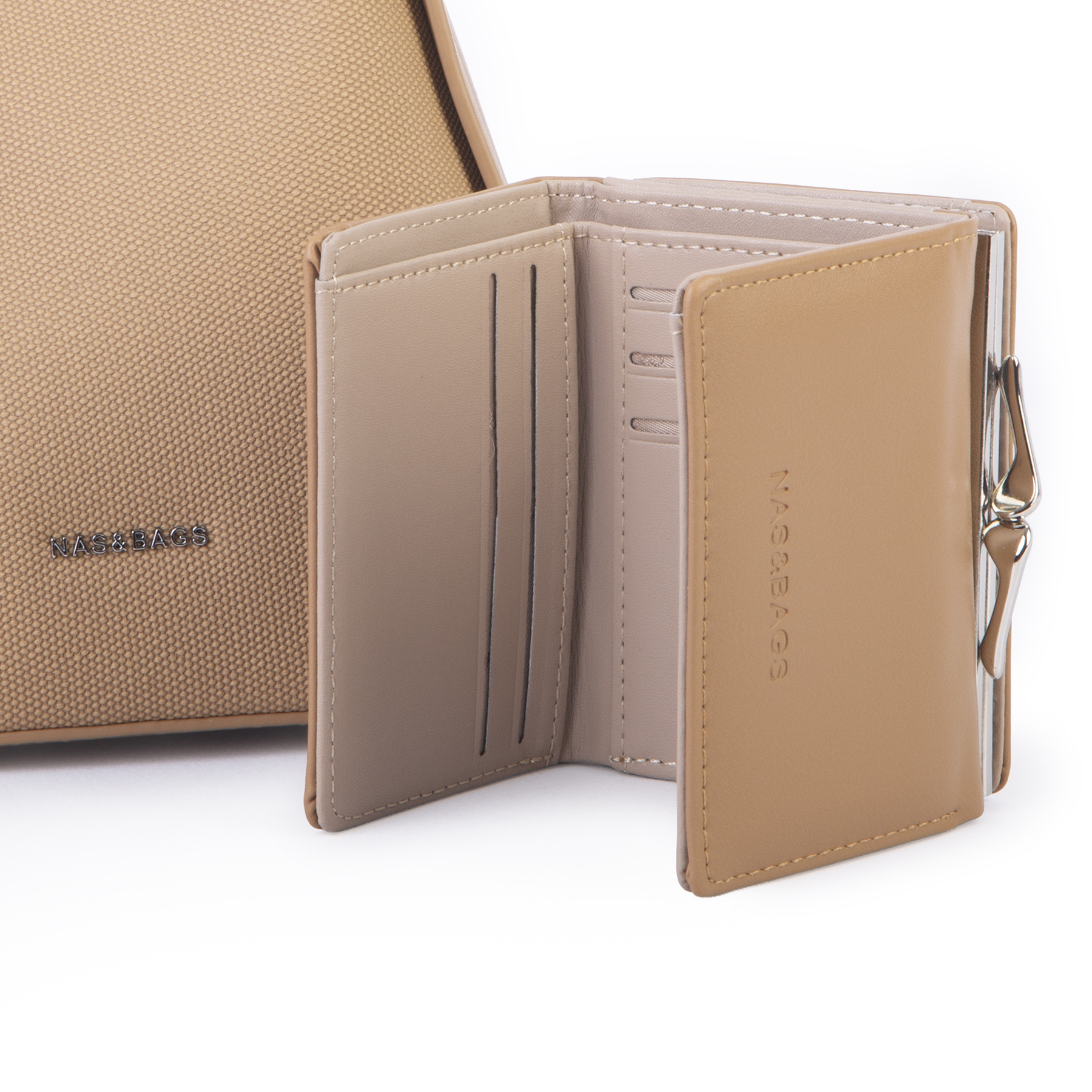 Nas Bag Premium 2li Set Kadın El Omuz ve Postacı Çantası ile Cüzdan Set Kum