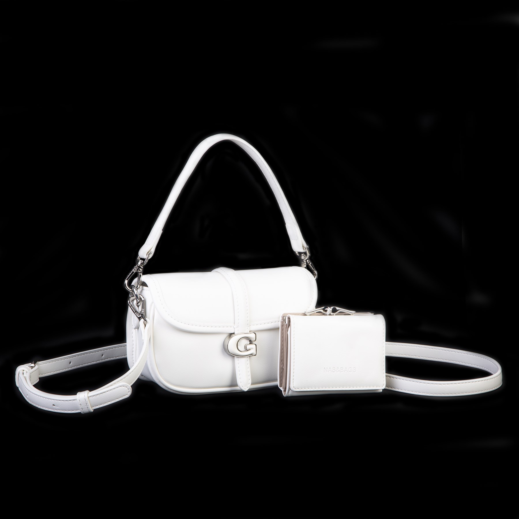 Nas Bag Premium Seri Mini 2li Set Çapraz El ve Cüzdan Seti Beyaz