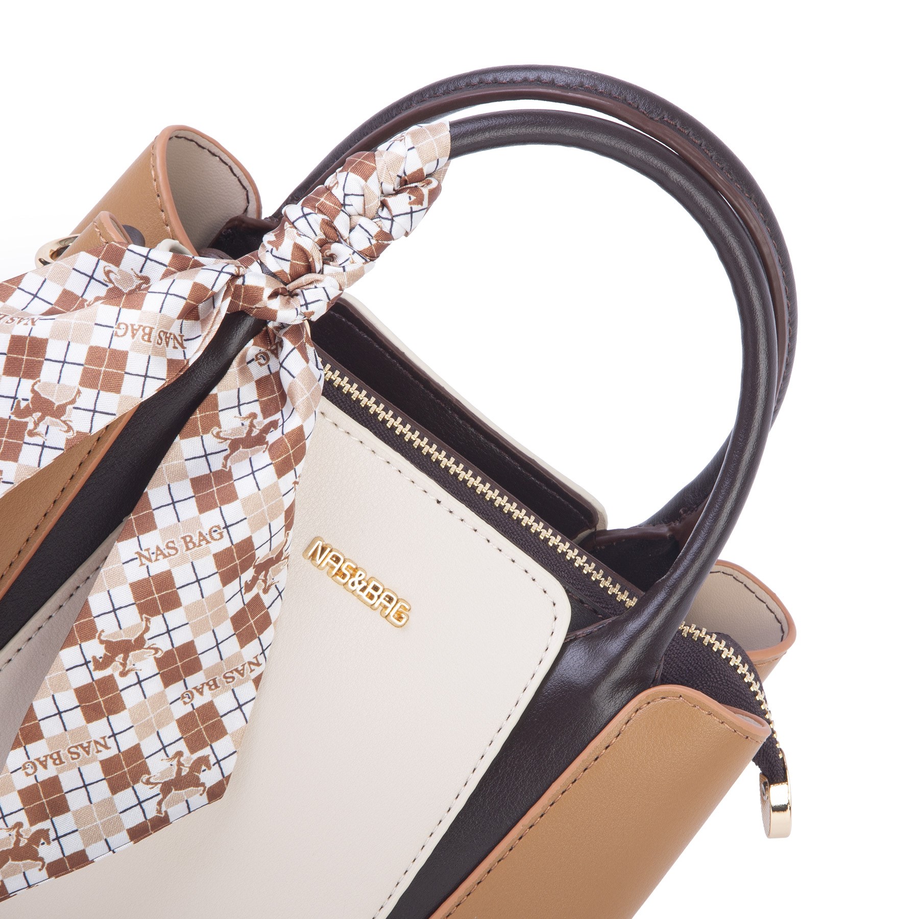Nas Bag Şık Fularlı Mini  El ve Omuz Çantası Krem Camel Calven
