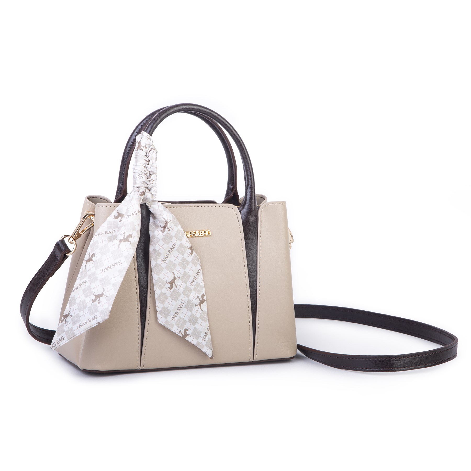 Nas Bag Şık Fularlı Mini  El ve Omuz Çantası Kum Kahve Calven