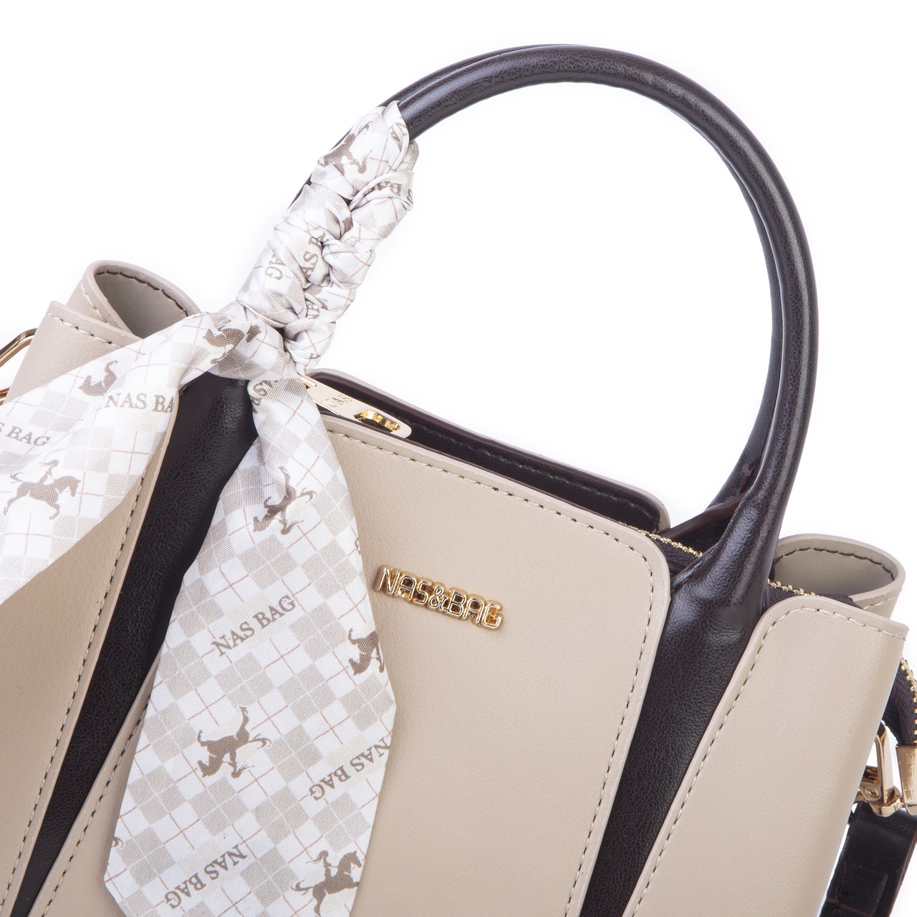Nas Bag Şık Fularlı Mini  El ve Omuz Çantası Kum Kahve Calven