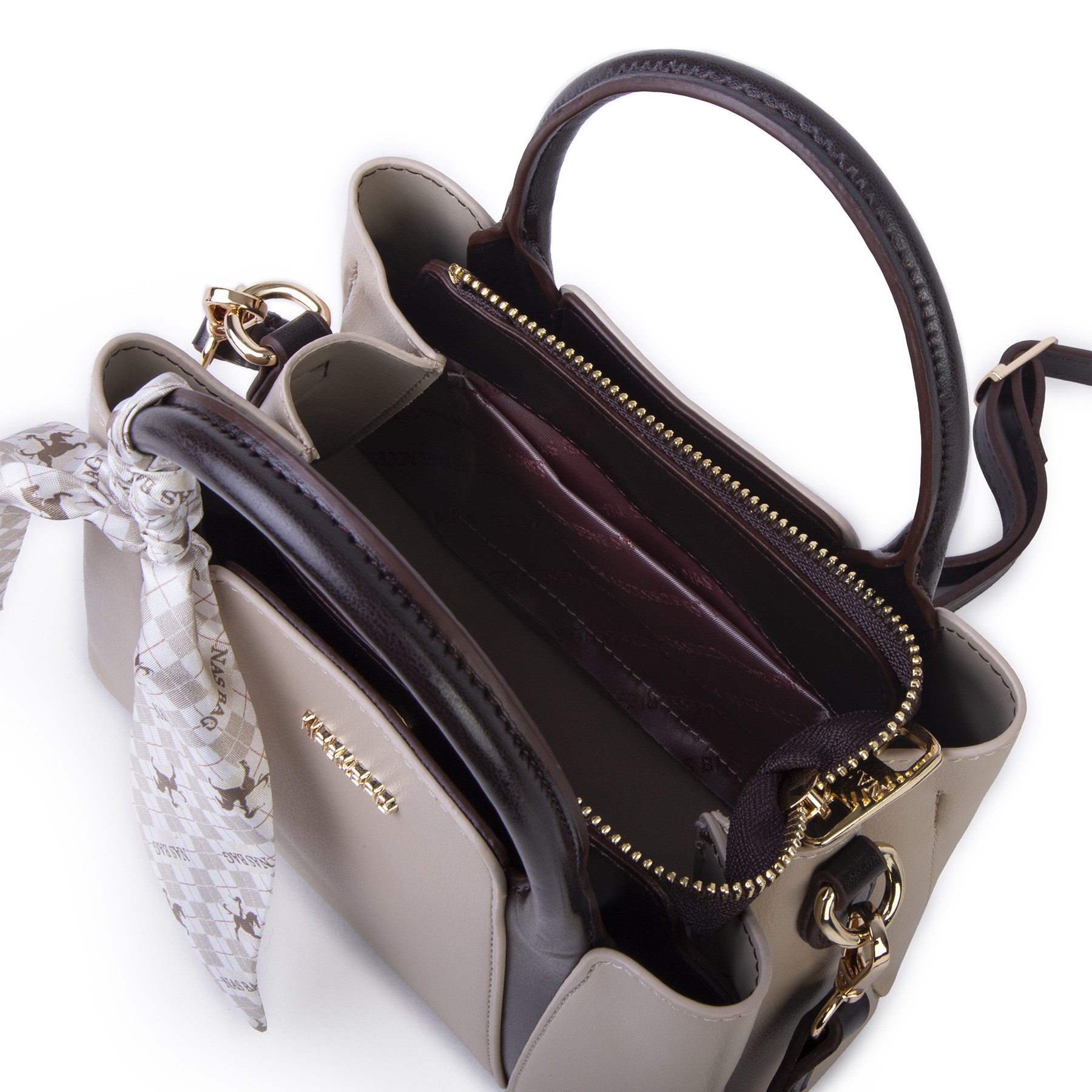 Nas Bag Şık Fularlı Mini  El ve Omuz Çantası Kum Kahve Calven