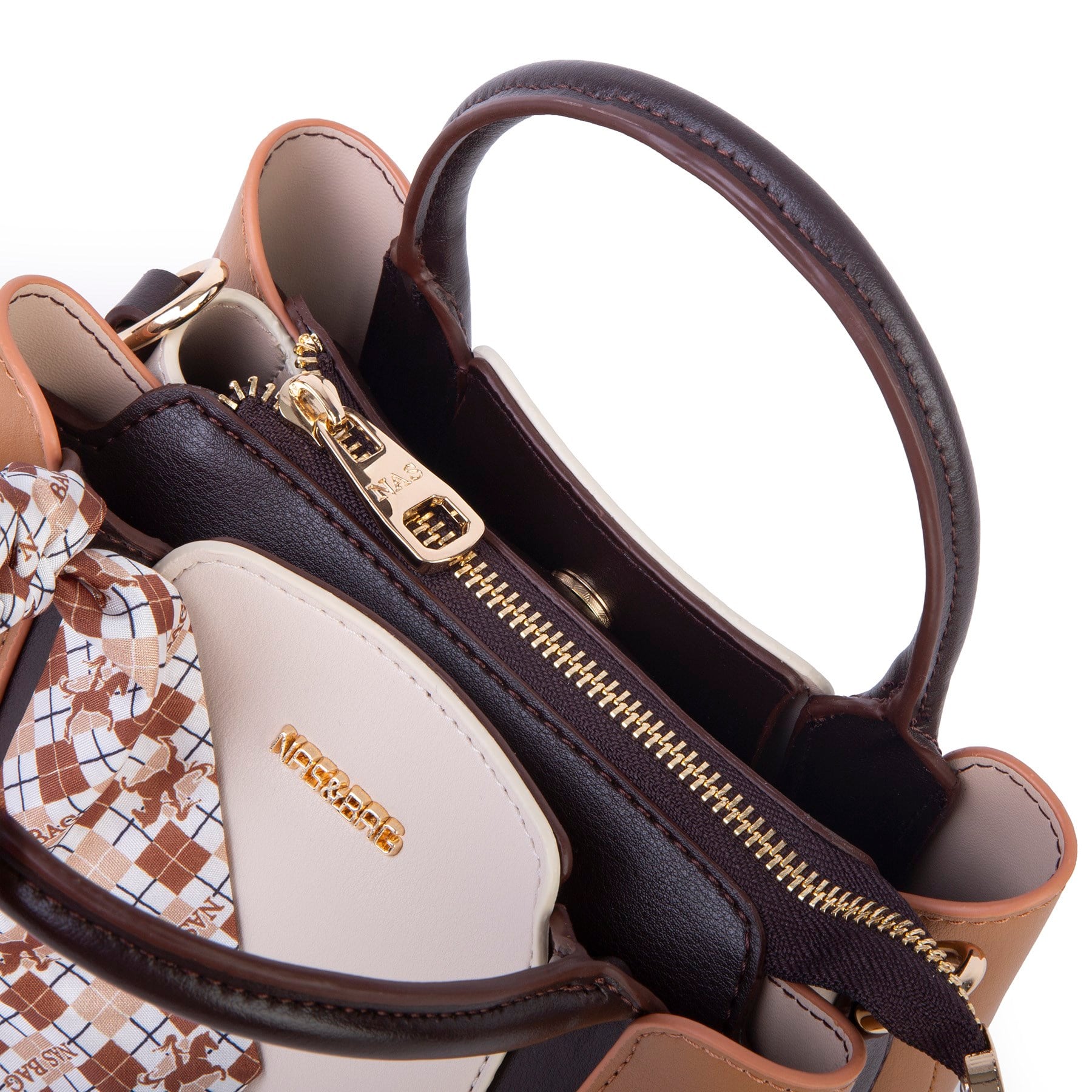 Nas Bag Şık Fularlı Mini  El ve Omuz Çantası Krem Camel Calven