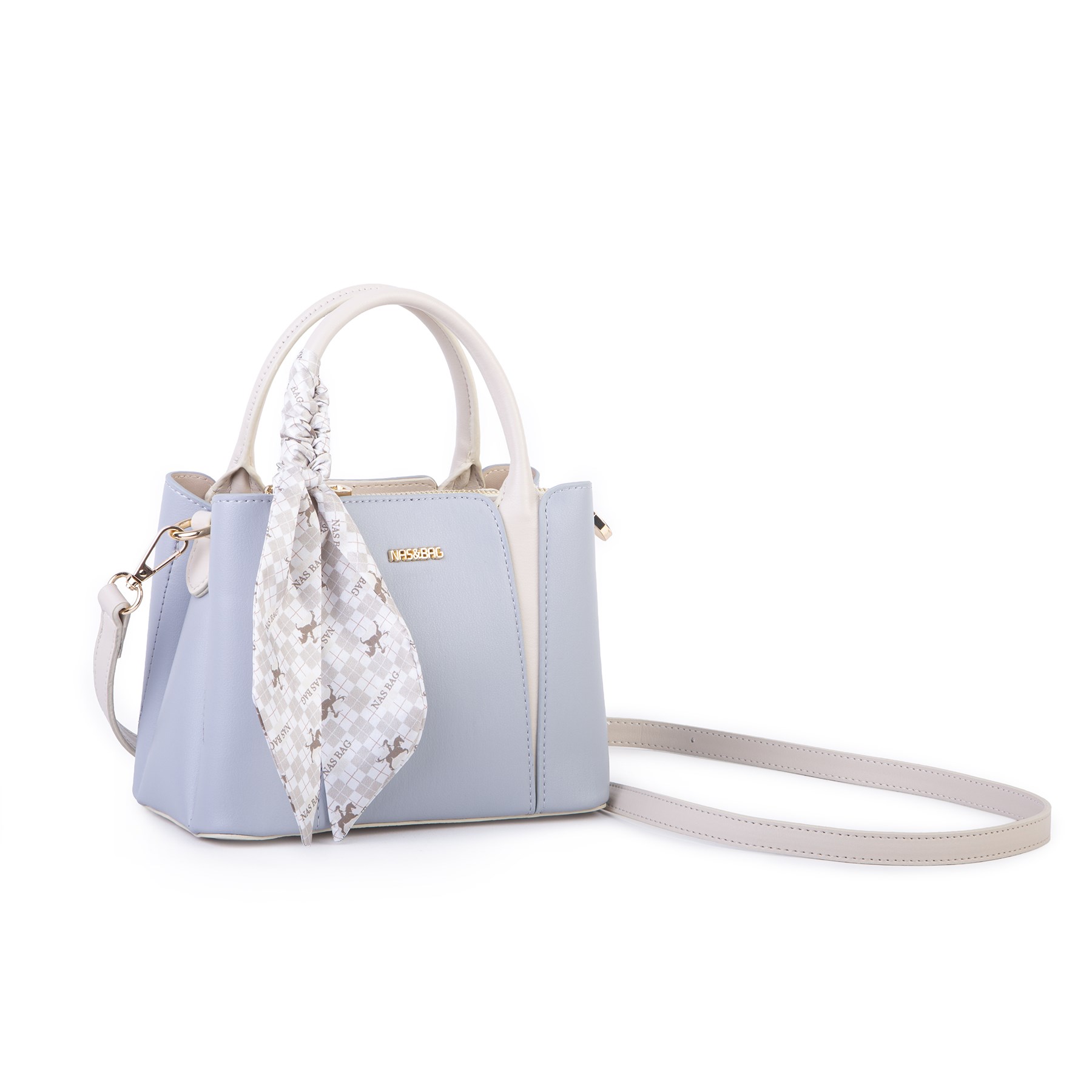 Nas Bag Şık Fularlı Mini Multi Color El ve Omuz Çantası Açık Mavi 