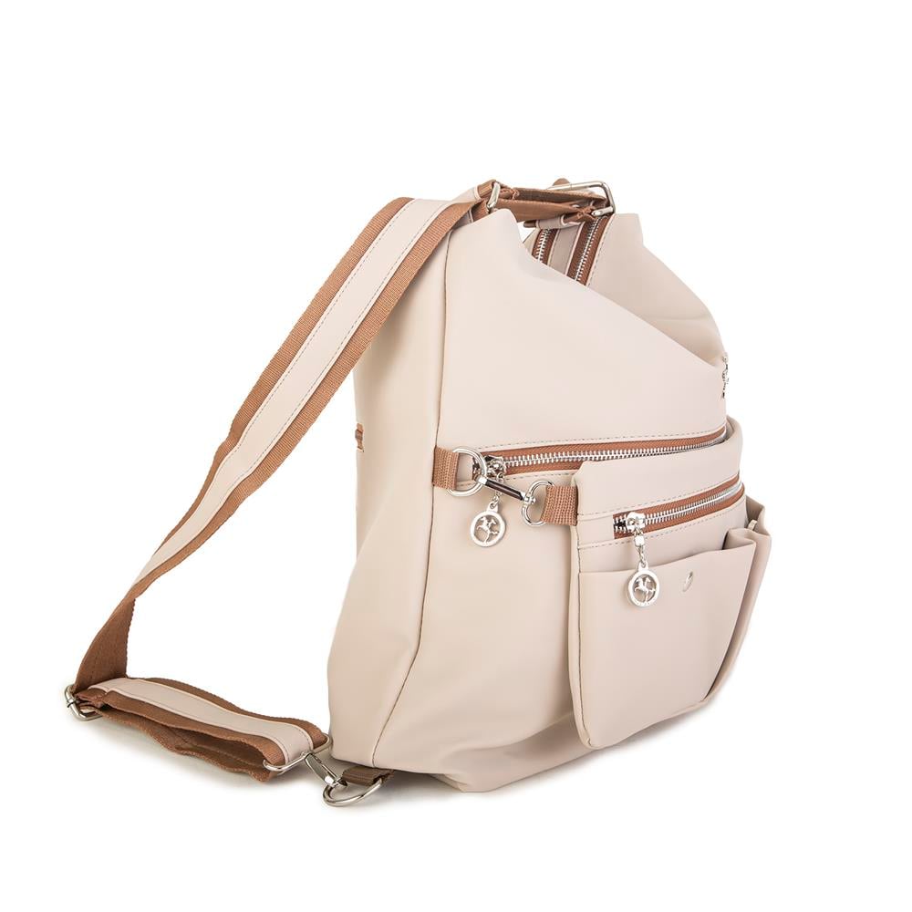 Nas Bag Sırt Çantası ve Omuz Çantası Dönüştürülebilir Tasarımlı Ürün Mini Ayrılabilir  Çapraz Çantalı Kum  Taba Buzzy  (33x33 cm Ebatındadır)