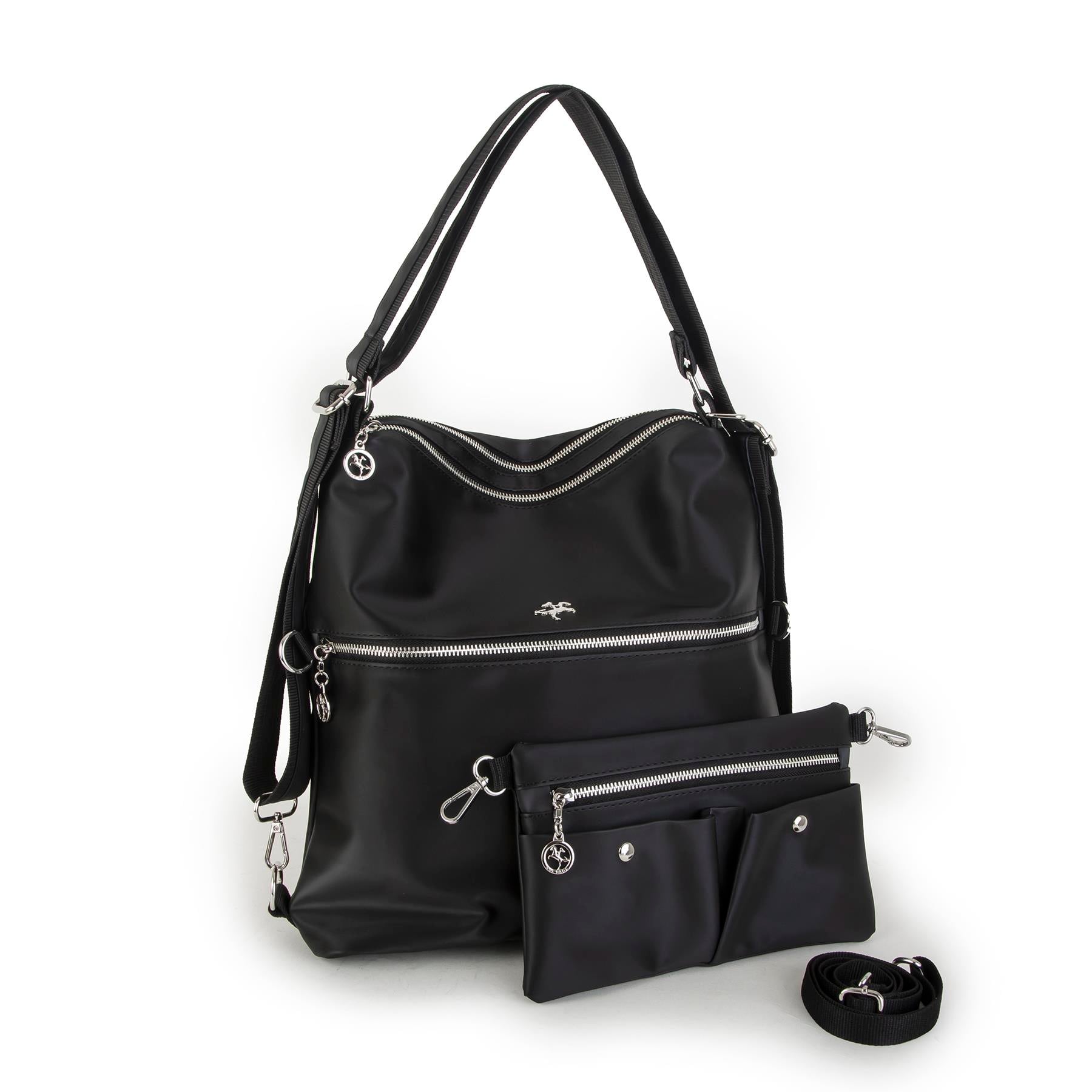 Nas Bag Sırt Çantası ve Omuz Çantası Dönüştürülebilir Tasarımlı Ürün Mini Ayrılabilir  Çapraz Çantalı   Siyah Saten  (33x33 cm Ebatındadır)