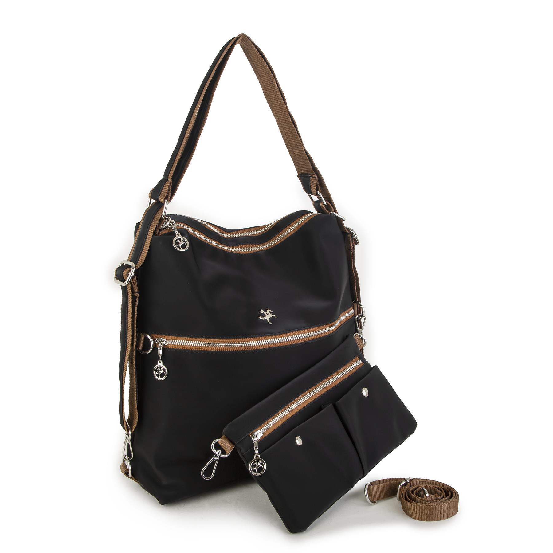 Nas Bag Sırt Çantası ve Omuz Çantası Dönüştürülebilir Tasarımlı Ürün Mini Ayrılabilir  Çapraz Çantalı   Siyah Taba  Buzzy  (33x33 cm Ebatındadır)