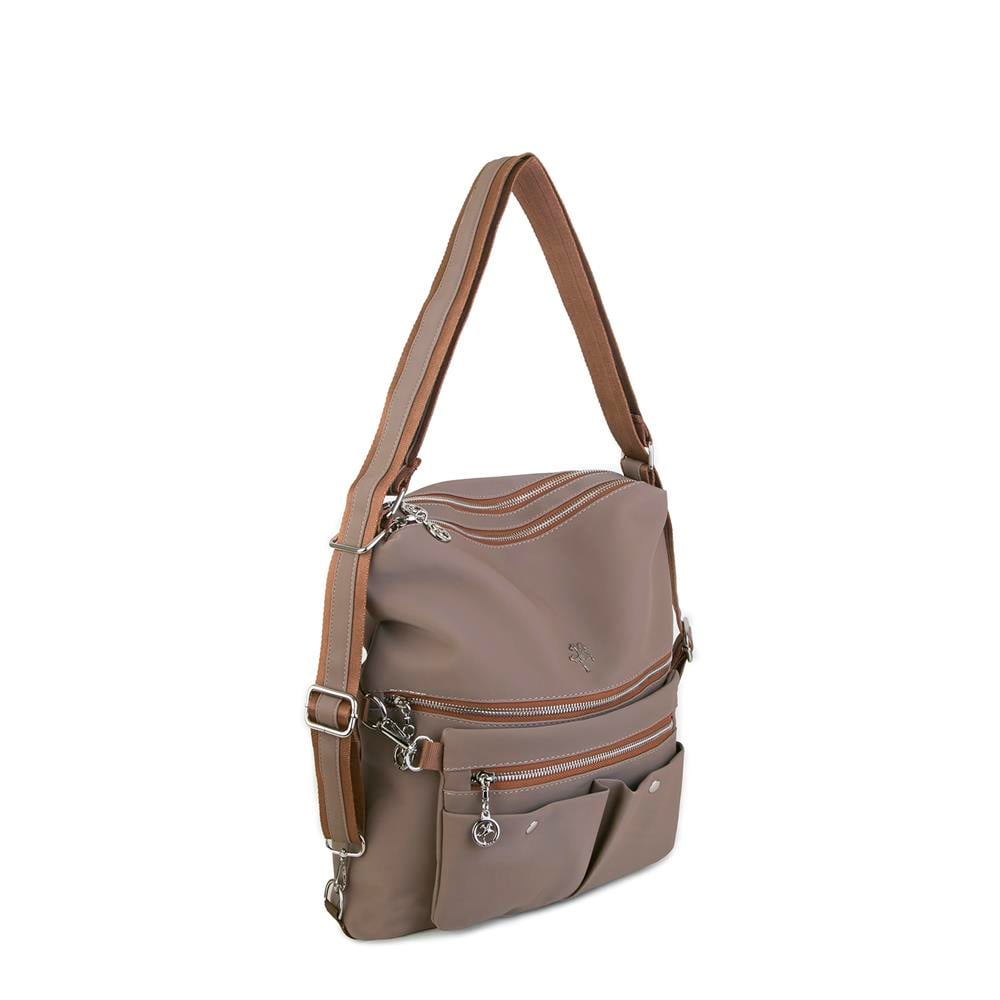 Nas Bag Sırt Çantası ve Omuz Çantası Dönüştürülebilir Tasarımlı Ürün Mini Ayrılabilir  Çapraz Çantalı   Vizon Taba Buzzy  (33x33 cm Ebatındadır)