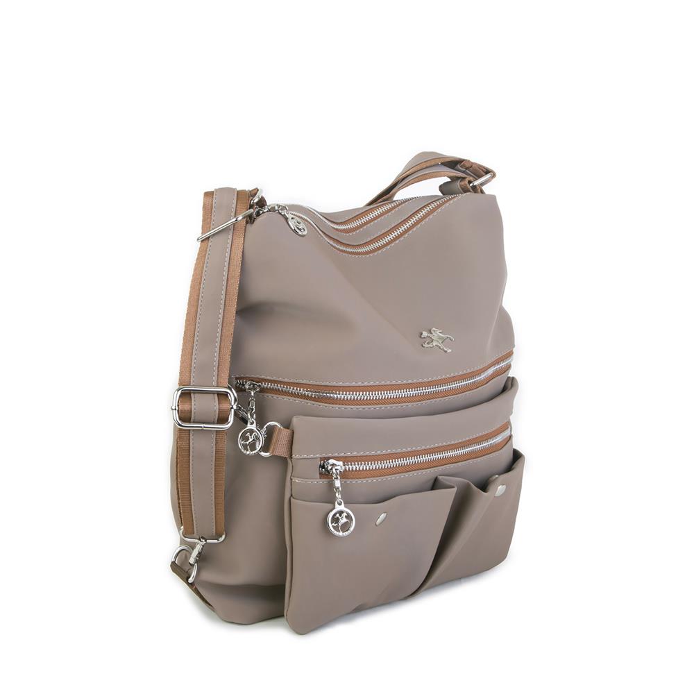 Nas Bag Sırt Çantası ve Omuz Çantası Dönüştürülebilir Tasarımlı Ürün Mini Ayrılabilir  Çapraz Çantalı   Vizon Taba Buzzy  (33x33 cm Ebatındadır)