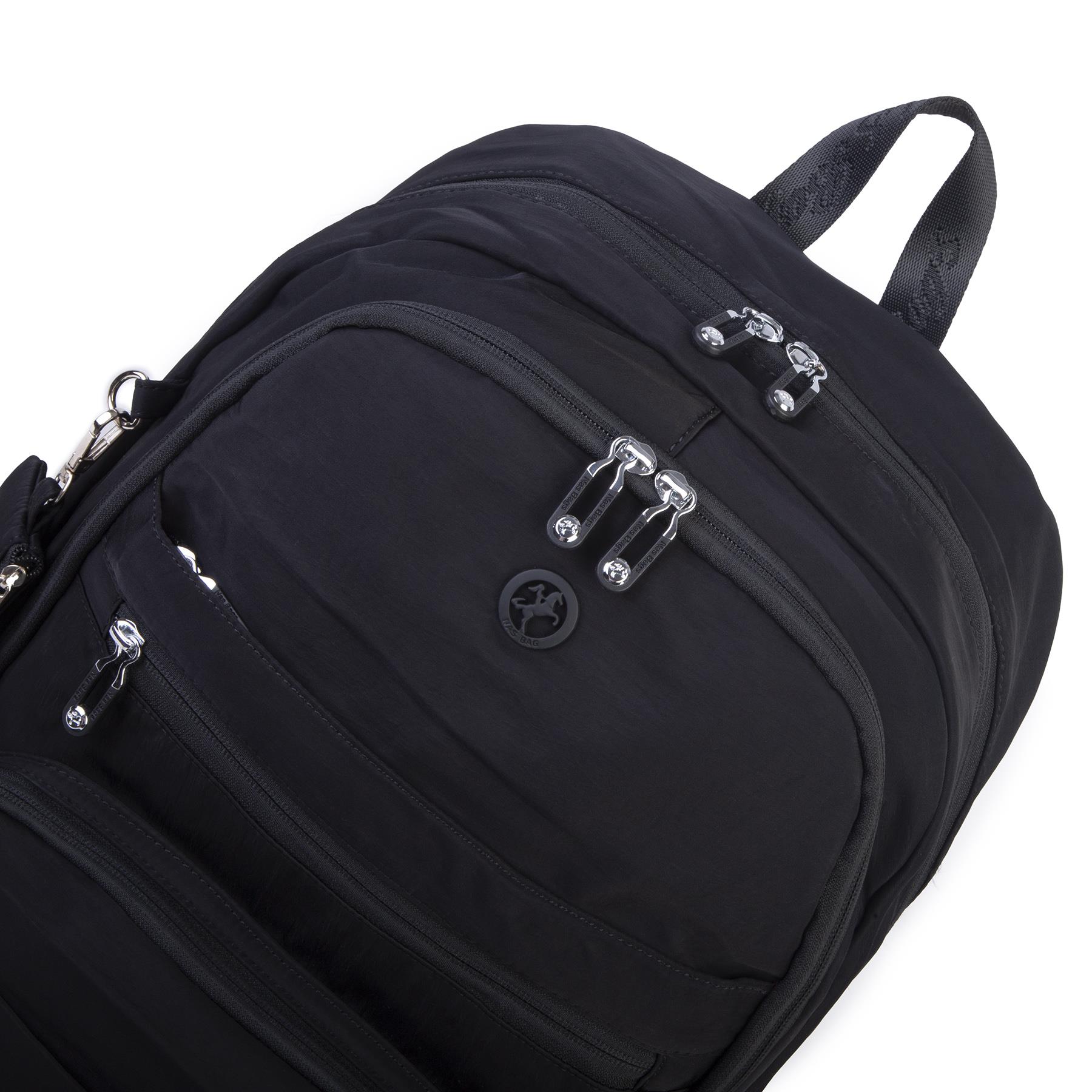 Nas Bag Unisex Büyük Boy Çok Gözlü Hafif Sırt Çantası Siyah