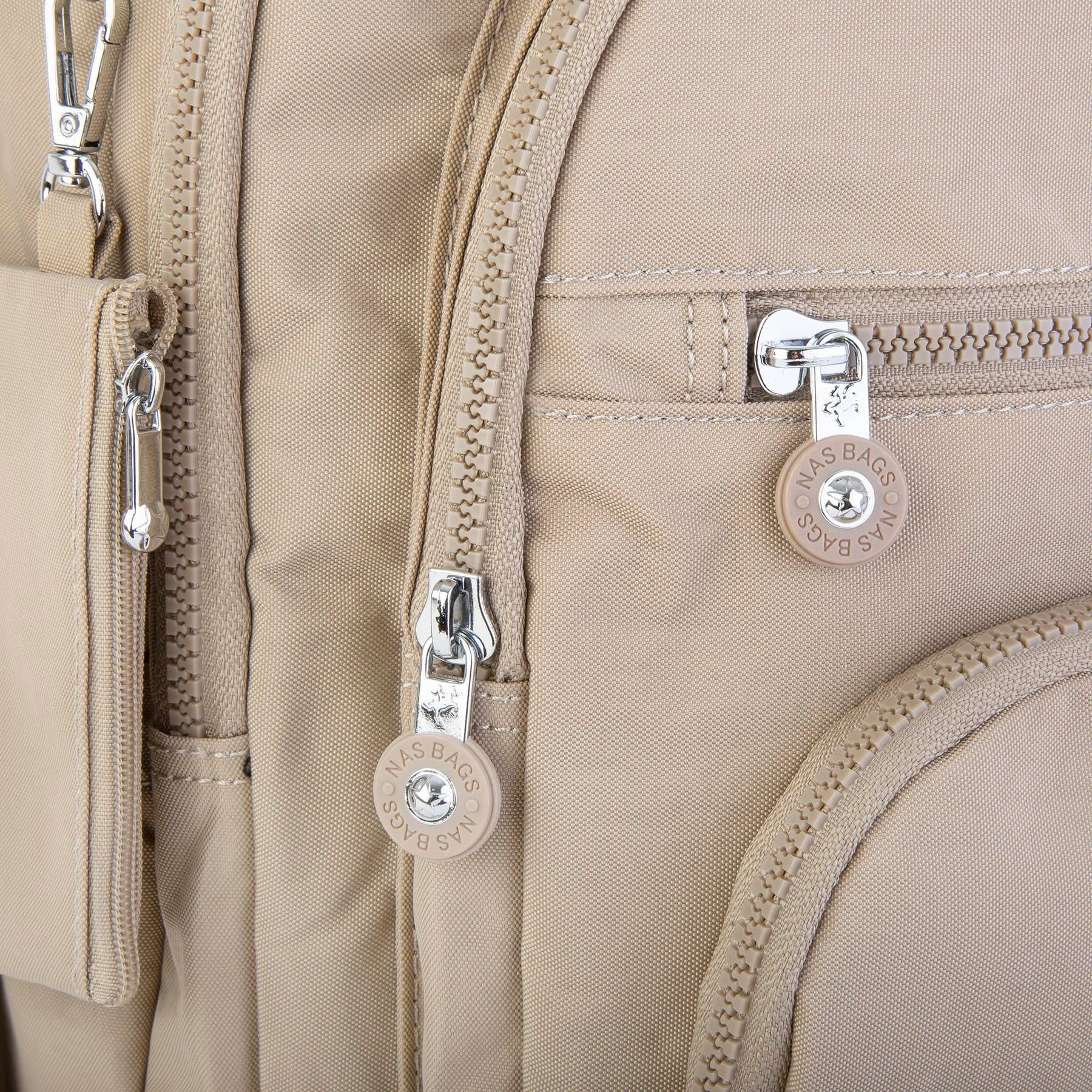 Nas Bag Unisex Su İtici Özellik Kazandırılmış Çok Gözlü Büyük Boy Sırt Çantası Vizon