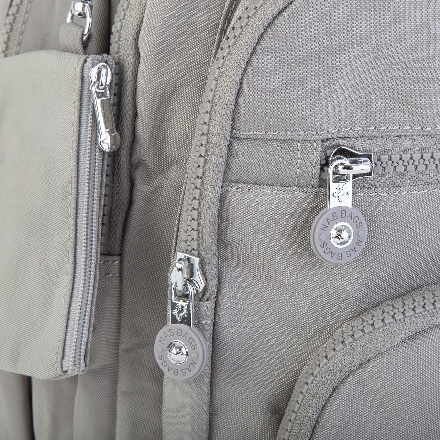 Nas Bag Unisex Su İtici Özellik Kazandırılmış Çok Gözlü Büyük Boy Sırt Çantası Açık Gri