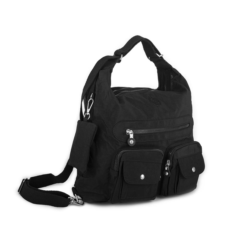 Nas Bag Unisex Zararlı Kimyasal İçermeyen Su İtici Özelliğe Sahip Omuz ve Sırt Çantası Dönüştürülebilir Tasarım  Siyah