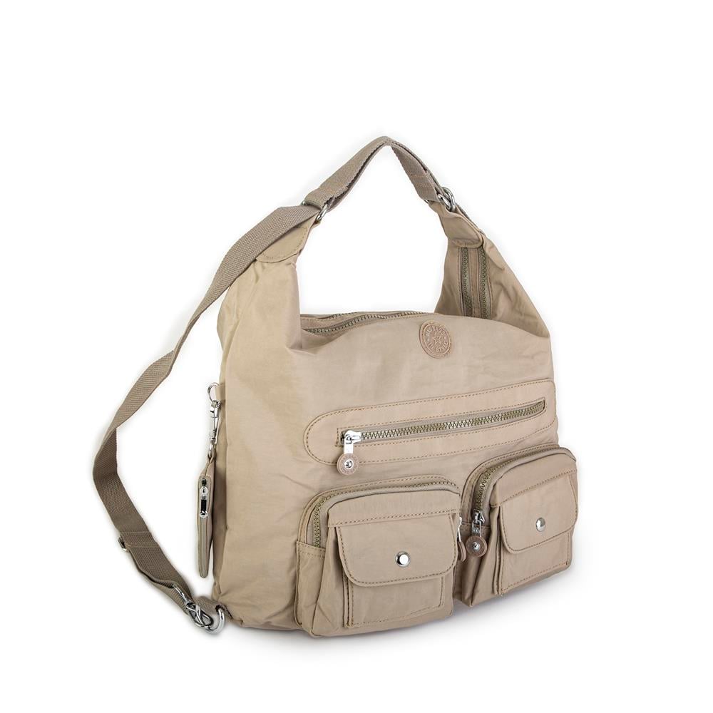 Nas Bag Unisex Zararlı Kimyasal İçermeyen Su İtici Özelliğe Sahip Omuz ve Sırt Çantası Dönüştürülebilir Tasarım  Vizon 