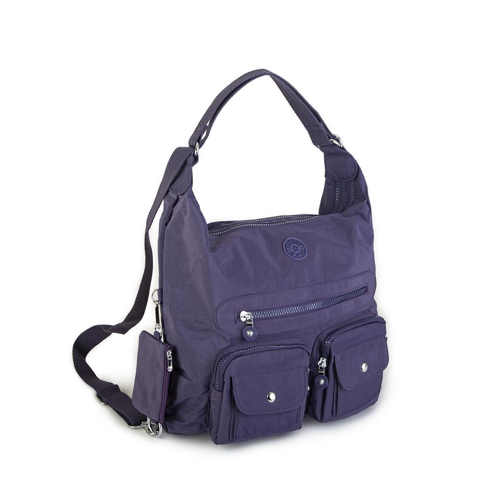 Nas Bag Unisex Zararlı Kimyasal İçermeyen Su İtici Özelliğe Sahip Omuz ve Sırt Çantası Dönüştürülebilir Tasarım  Koyu Mor