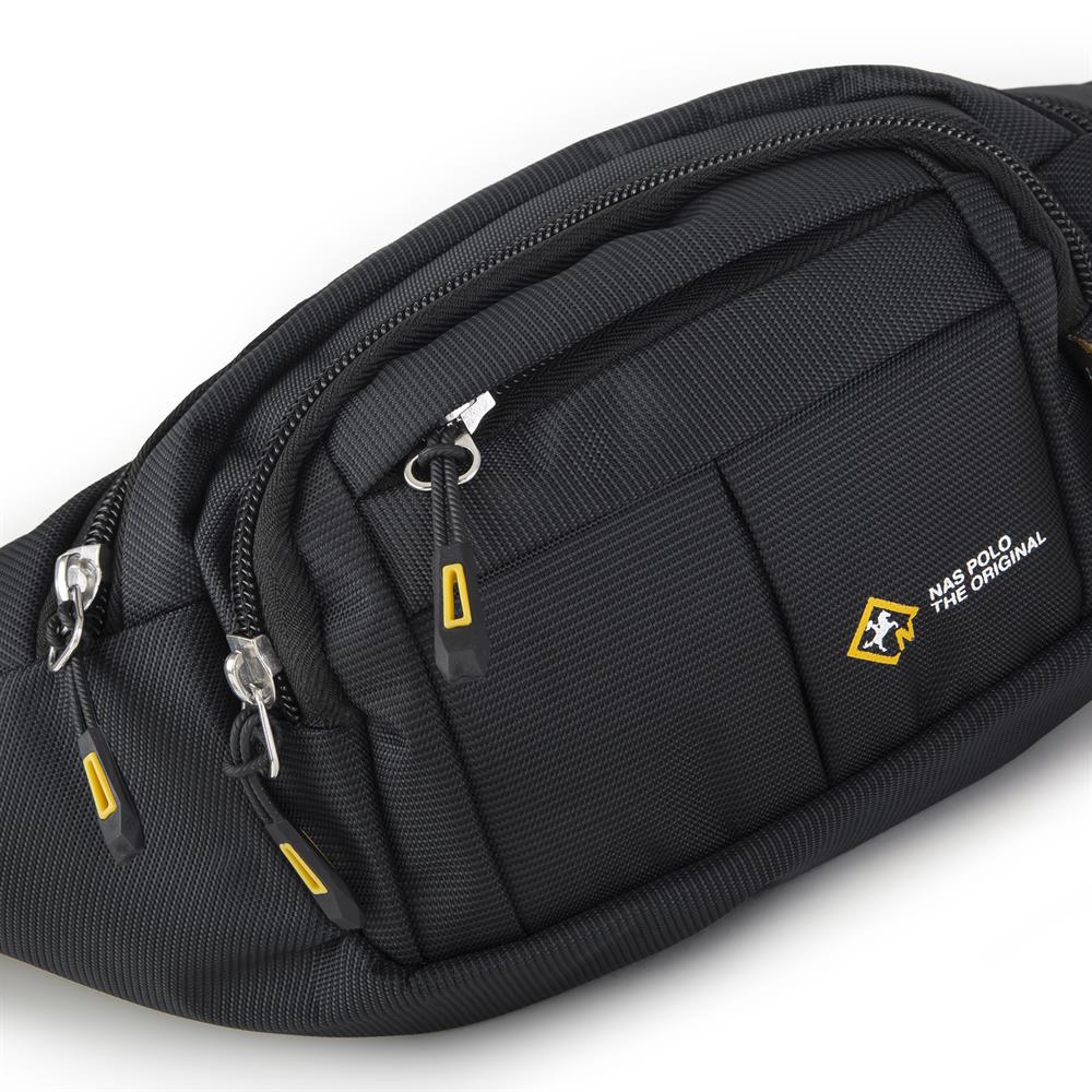Nas Bag (Waterproof) Outdoor Fonksiyonel Çok Gözlü Erkek Bel ve Body Bag Siyah
