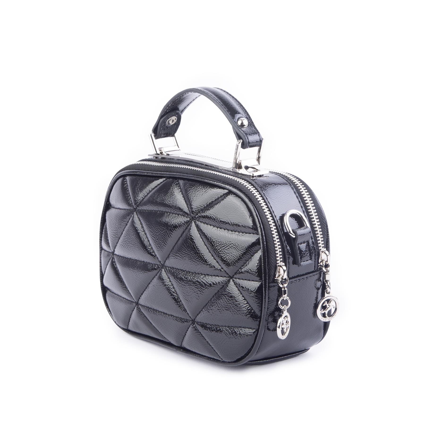 Nas Bag Zincirli Kapitone Çift Gözlü El ve Çapraz Çanta Siyah Krşk Rugan ( 21x16 cm )