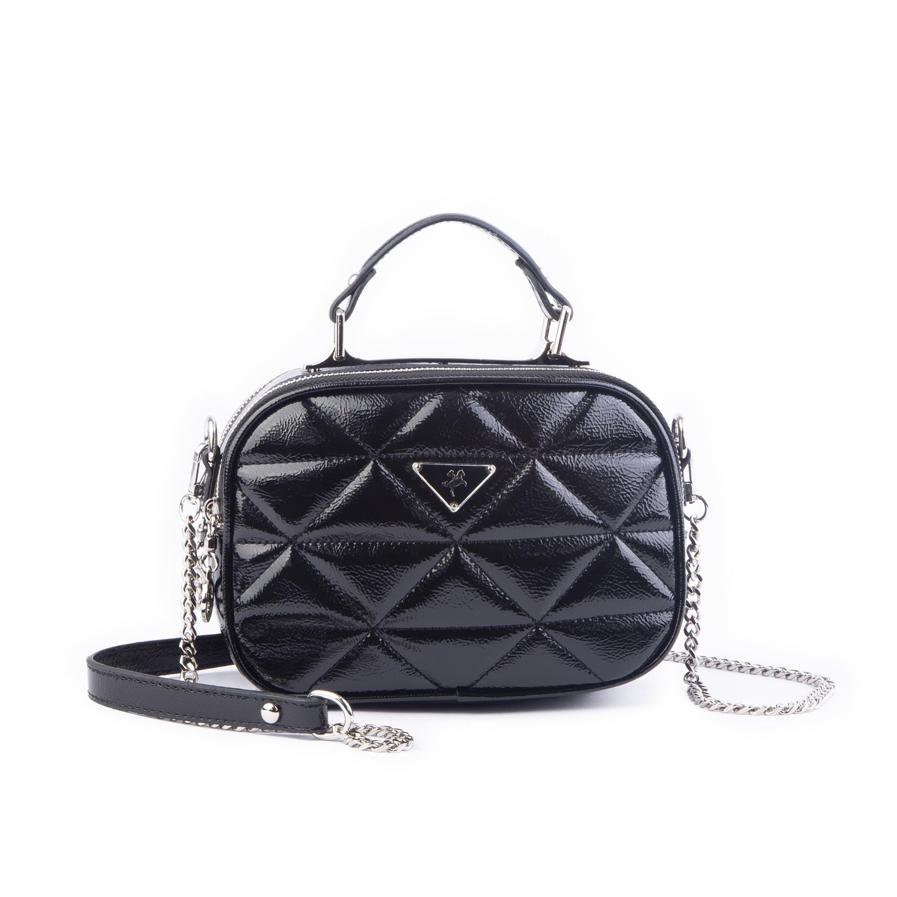 Nas Bag Zincirli Kapitone Çift Gözlü El ve Çapraz Çanta Siyah Krşk Rugan ( 21x16 cm )