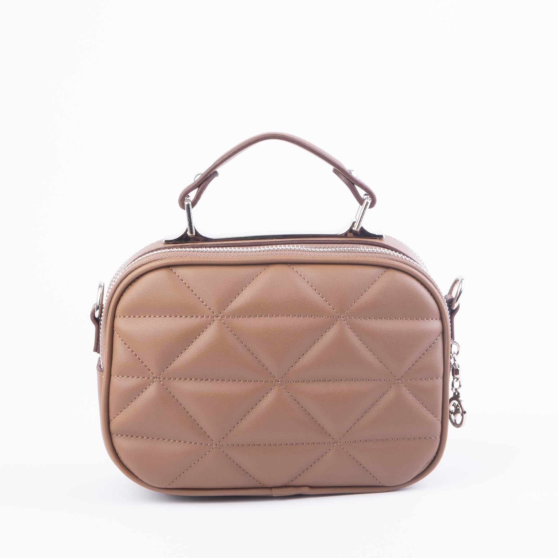 Nas Bag Zincirli Kapitone Çift Gözlü El ve Çapraz Çanta Vizon Dona ( 21x16 cm )
