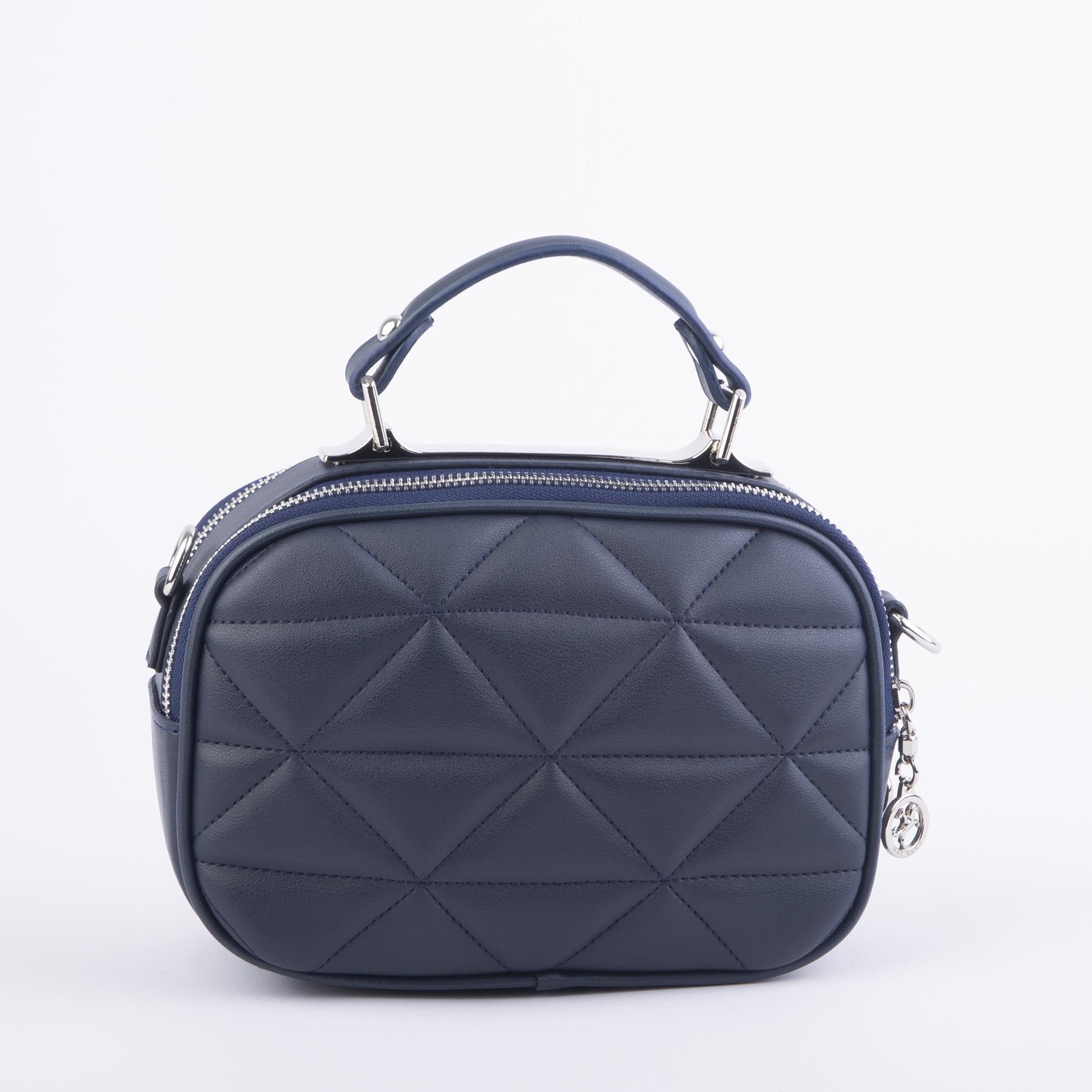 Nas Bag Zincirli Kapitone Çift Gözlü El ve Çapraz Çanta Lacivert  Dona ( 21x16 cm )