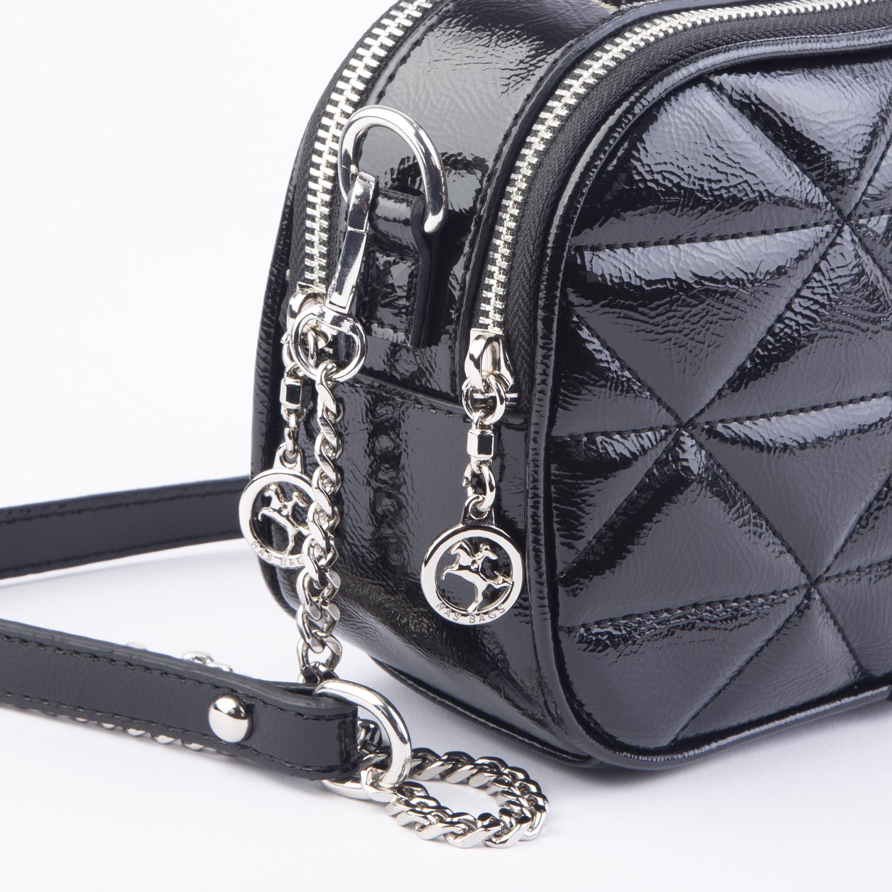 Nas Bag Zincirli Kapitone Çift Gözlü El ve Çapraz Çanta Siyah Krşk Rugan ( 21x16 cm )