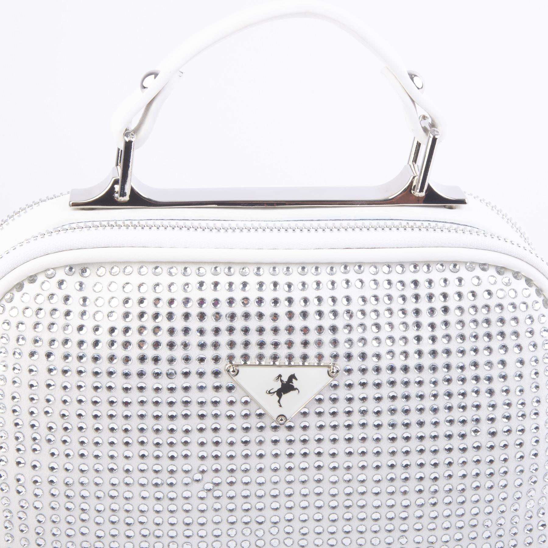 Nas Bag Zincirli Kapitone Çift Gözlü El ve Çapraz Çanta Beyaz Taşlı ( 21x16 cm )