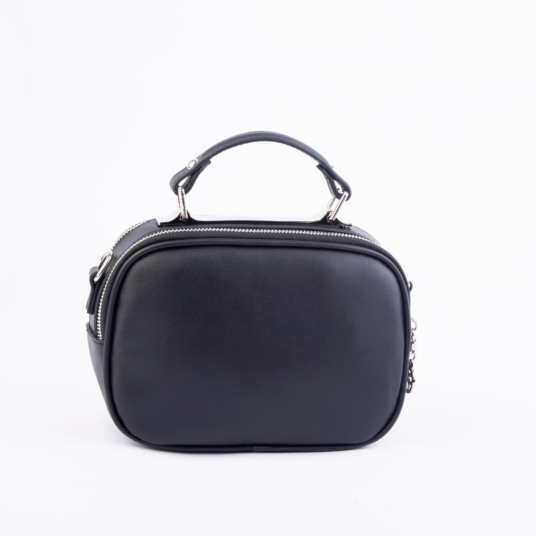 Nas Bag Zincirli Kapitone Çift Gözlü El ve Çapraz Çanta Siyah  Taşlı ( 21x16 cm )