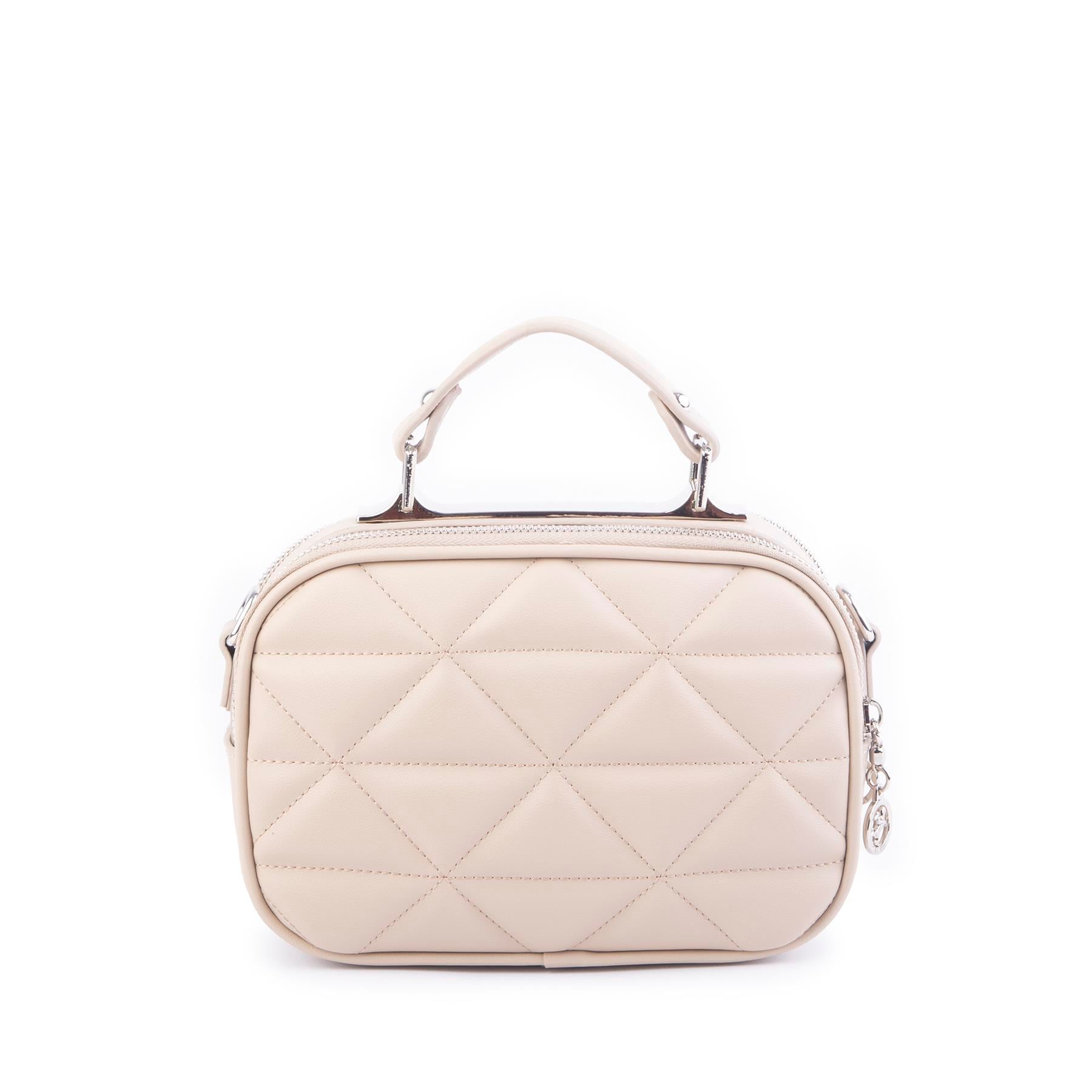 Nas Bag Zincirli Kapitone Çift Gözlü El ve Çapraz Çanta Kum  Dona ( 21x16 cm )
