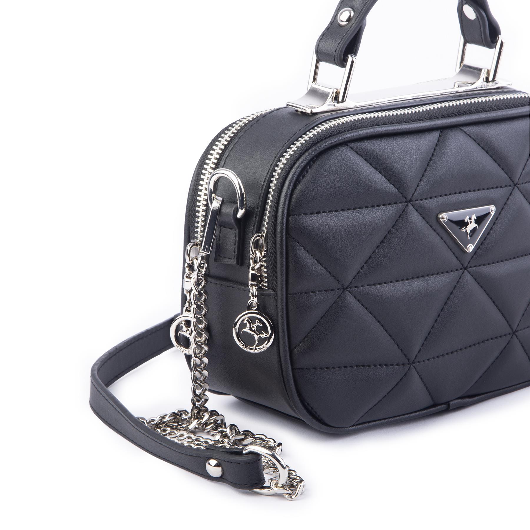 Nas Bag Zincirli Kapitone Çift Gözlü El ve Çapraz Çanta Siyah   Dona ( 21x16 cm )