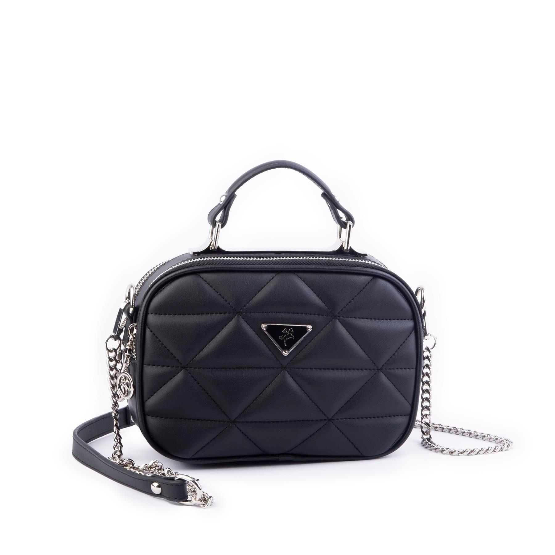 Nas Bag Zincirli Kapitone Çift Gözlü El ve Çapraz Çanta Siyah   Dona ( 21x16 cm )