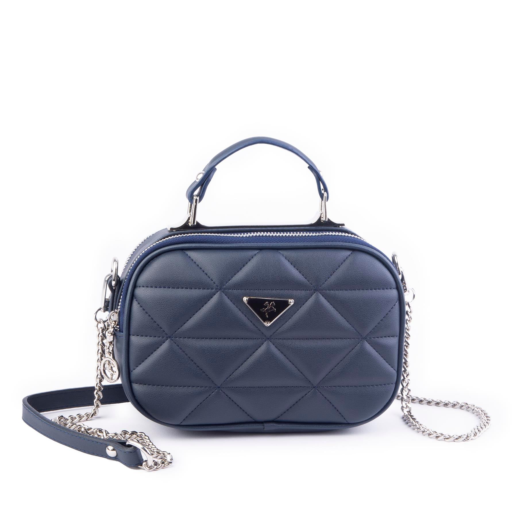Nas Bag Zincirli Kapitone Çift Gözlü El ve Çapraz Çanta Lacivert  Dona ( 21x16 cm )