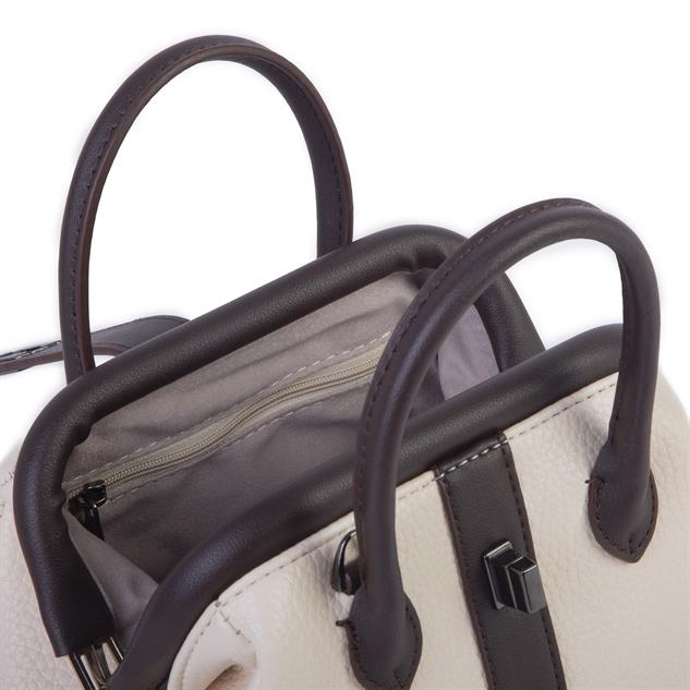  Nas Bag Kadın  Mini Boy Klipsli El ve Postacı Çantası Krem Kahve Lopez (20x13 cm)