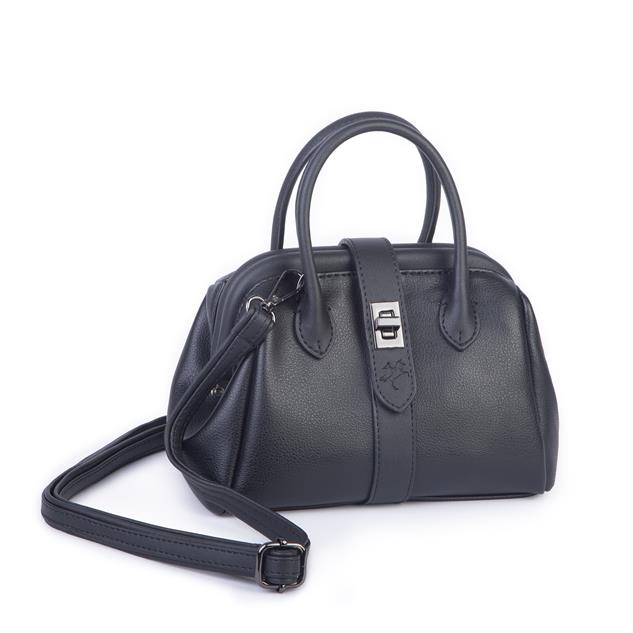  Nas Bag Kadın  Mini Boy Klipsli El ve Postacı Çantası Siyah Golf (20x13 cm)
