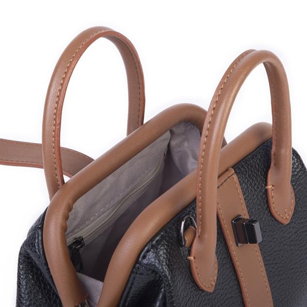  Nas Bag Kadın  Mini Boy Klipsli El ve Postacı Çantası Siyah Taba Lopez (20x13 cm)