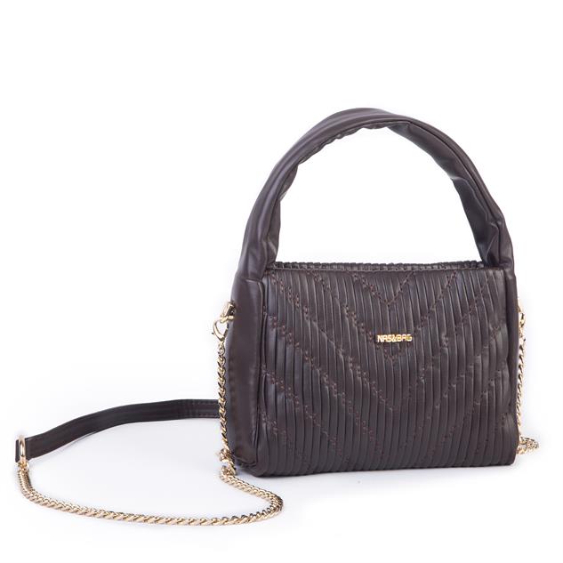  Nas Bag Kadın  Mini Boy Omuz Çapraz ve El Çantası ( 19x15 cm) Kahverengi